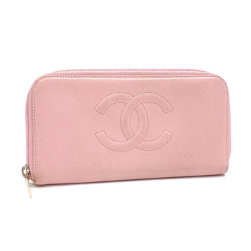 CHANEL round long wallet ladies pink caviar skin here mark