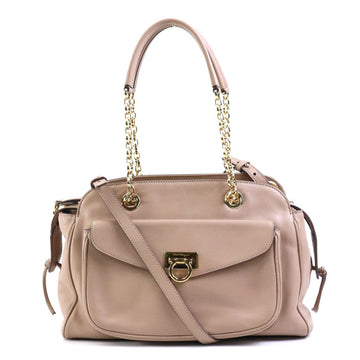 SALVATORE FERRAGAMO Shoulder Bag Crossbody Gancini Leather Beige Gold Ladies