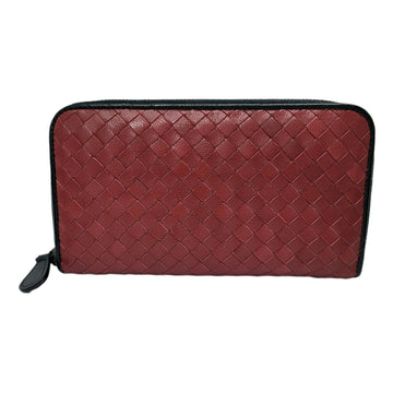 BOTTEGA VENETA intrecciato round fastener 114076 long wallet leather braided strip red black men's women's unisex