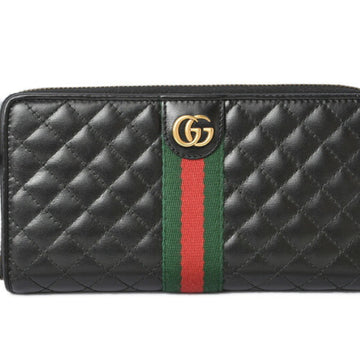 GUCCI Wallet Men's Women's  Long Double G Quilted Leather Round Zipper Black 536450