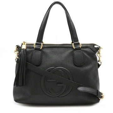 Gucci Soho Interlocking G Handbag Shoulder Bag Tassel Leather Black 308362