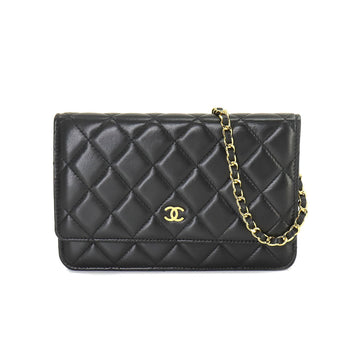 CHANEL Matelasse Classic Chain Wallet Long Leather Black AP0250 Gold Hardware