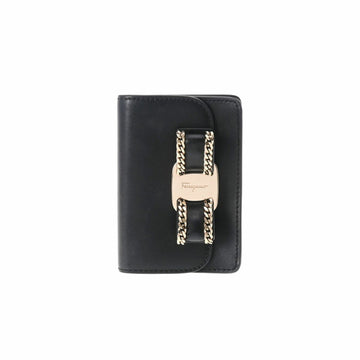 SALVATORE FERRAGAMO Ferragamo ribbon card case black ladies calf