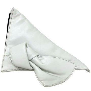 LOEWE Clutch Bag White Anagram 332.82.K78 Leather Sheepskin  Ribbon Triangular Pouch Holder Nappa Ladies