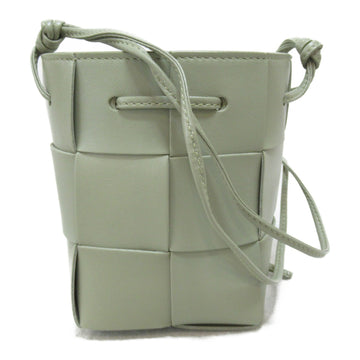 BOTTEGA VENETA Cassette mini cross-body bucket bag Green Travertine Lambskin [sheep leather] 680217VCQC42916