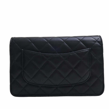 CHANEL Lambskin Matelasse Coco Mark Chain Shoulder Long Wallet Black Ladies