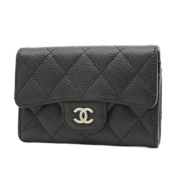 CHANEL Matelasse Card Case Caviar Skin Black Silver Hardware AP0214