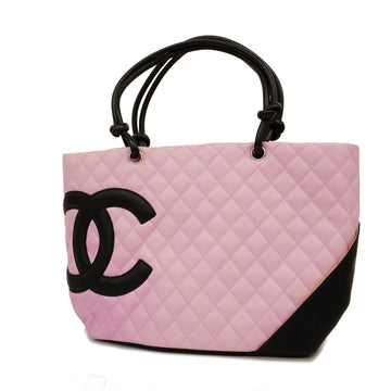 CHANEL[3ad3263] Auth  tote bag Cambon lambskin pink silver metal