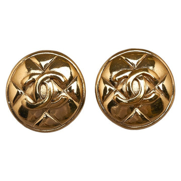 CHANEL Matelasse Coco Mark Earrings Gold Plated Women's