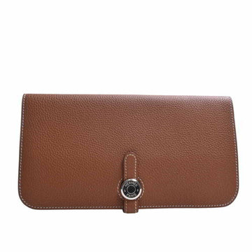 HERMES Taurillon Clemence Dogon Recto Verso Bifold Long Wallet Brown Women's