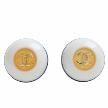 CHANEL Coco Mark Round Earrings Black/White/Yellow Women's