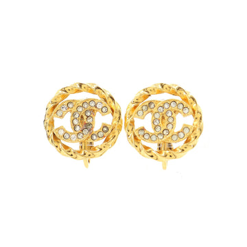 Chanel rhinestone here mark earrings round type gold accessories Vintage Earring