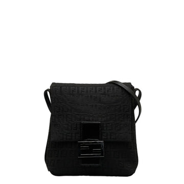 FENDI Zucca Shoulder Bag 8BT075 Black Canvas Leather Women's