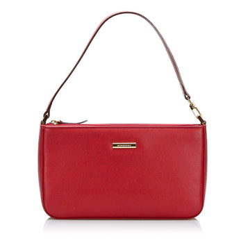 BURBERRY Nova Check Handbag Red Leather Ladies