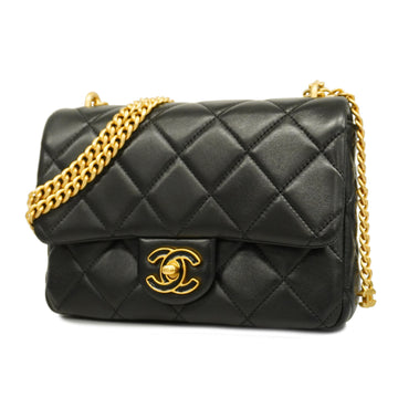 CHANELAuth  Matelasse Chain Shoulder Lambskin Leather Black