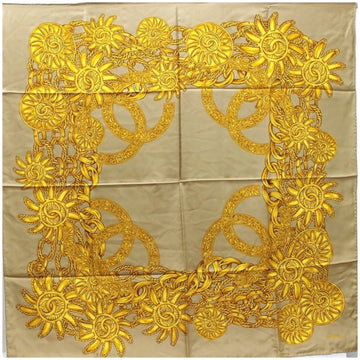 CHANEL silk scarf muffler coco mark pattern beige  ladies