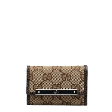 GUCCI GG Canvas 6 Row Key Case 127048 Beige Brown Leather Women's