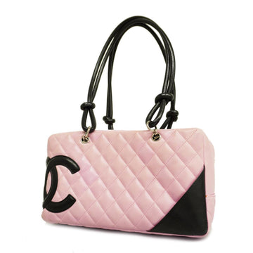 CHANEL Shoulder Bag Cambon Lambskin Black Pink Silver Hardware Women's