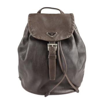 PRADA rucksack daypack leather dark brown oar mini triangle logo plate