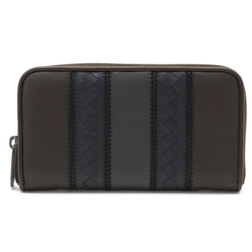 BOTTEGA VENETA Intrecciato Round Long Wallet Leather Dark Brown Black 344679