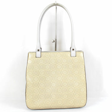 SALVATORE FERRAGAMO Gancini AU-21-1237 Tote Bag Leather Beige x White Ladies