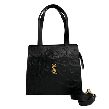 YVES SAINT LAURENT YSL logo metal fittings arabesque pattern leather genuine handbag shoulder bag black