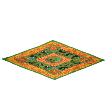HERMES Pleated Carre 90 Scarf MUSIQUE DES DIEUX [Music of the Gods] Green Multicolor