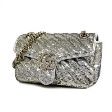 GUCCI Shoulder Bag GG Marmont 443497 Leather Sequin Silver Hardware Women's