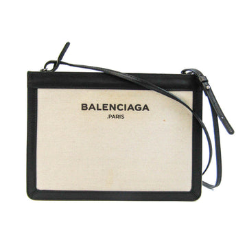 BALENCIAGA Navy Pochette 339937 Men,Women Canvas,Leather Shoulder Bag Black,Off-white