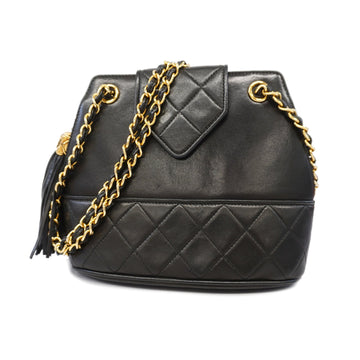 Chanel CHAIN SHOULDER BAG WITH FRINGE Women's Leather Shoulder Bag Black