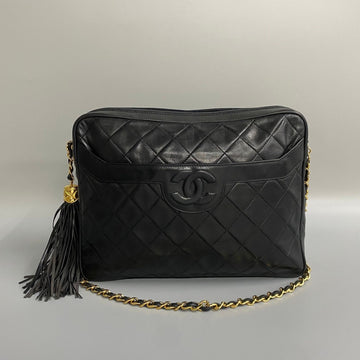 CHANEL Matelasse Lambskin Leather Chain Shoulder Bag Black 21007