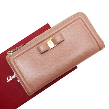 Salvatore Ferragamo L-shaped zipper wallet Vala Pink Gold Leather Ladies