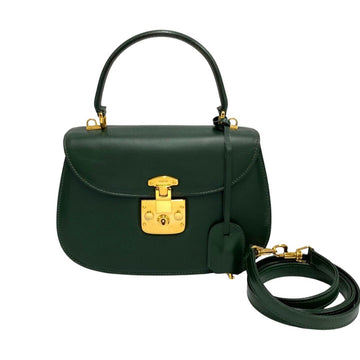 GUCCI Old Ladylock Hardware Leather Genuine 2way Handbag Shoulder Bag Green