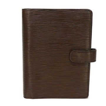 LOUIS VUITTON Notebook Cover Agenda MM LV Logo Dark Brown Snap Button 6 Holes Epi Mocha R2004D Men's