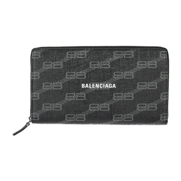 BALENCIAGA Continental Wallet BB Monogram Long 594317 PVC Leather Black Gray Silver Hardware Round Zipper