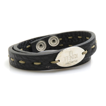 FENDI Bracelet Selleria Leather/Metal Black/Silver Ladies