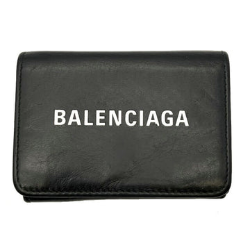 BALENCIAGA compact wallet tri-fold mini leather black