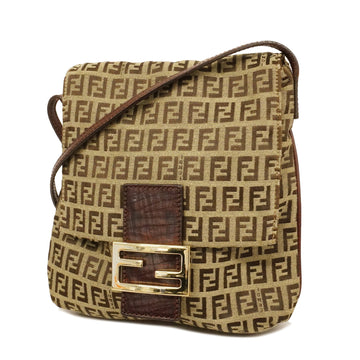 Fendi Zucchino Women's Nylon Canvas Shoulder Bag Beige,Brown