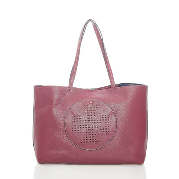 TORY BURCH Punching Tote Bag Wine Red Leather Ladies
