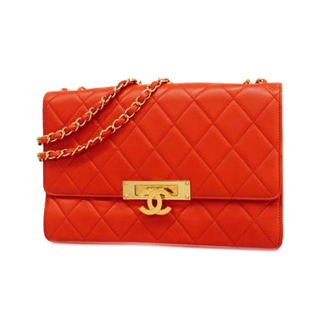 CHANEL Shoulder Bag Matelasse Chain Lambskin Red Gold Hardware Women's