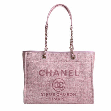 CHANEL Tweed Leather Deauville Chain Shoulder Bag Pink Ladies