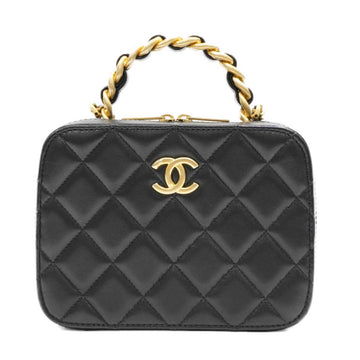 CHANEL Vanity Shoulder Bag Black Lambskin Women's Men's