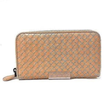 BOTTEGA VENETA Intrecciato Beige Leather Round Zipper Wallet Long Women's