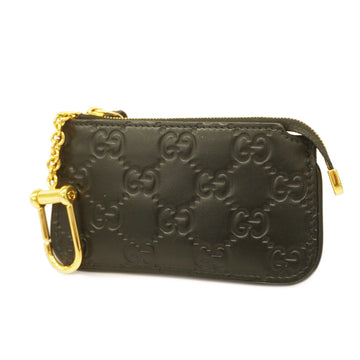 GUCCIAuth ssima Coin Case Gold Metal 447964 Leather Black