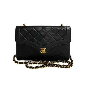 CHANEL Matelasse 21cm Coco Mark Chain Lambskin Shoulder Bag Black 32164