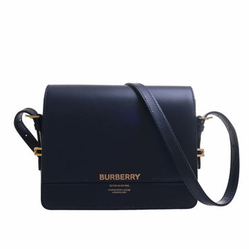 BURBERRY Leather Grace Shoulder Bag Navy Women's