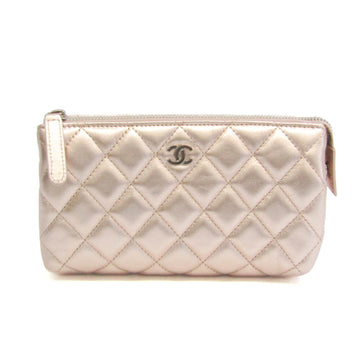 CHANEL Matelasse Women's Leather Pouch Metallic Pink