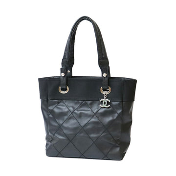 Chanel Tote Bag Paris Biarritz PM Black Women's Leather Canvas