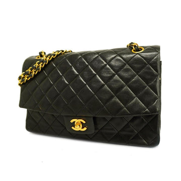 CHANEL Shoulder Bag Matelasse W Chain Lambskin Black Gold Hardware Women's