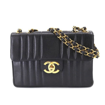 CHANEL Mademoiselle Chain Shoulder Bag Caviar Skin Black Coco Mark Gold Hardware Vintage